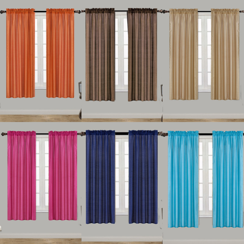 1 SET FAUX SILK PANELS UNLINED WINDOW CURTAIN ROD POCKET NEW 110″ WIDE MR2