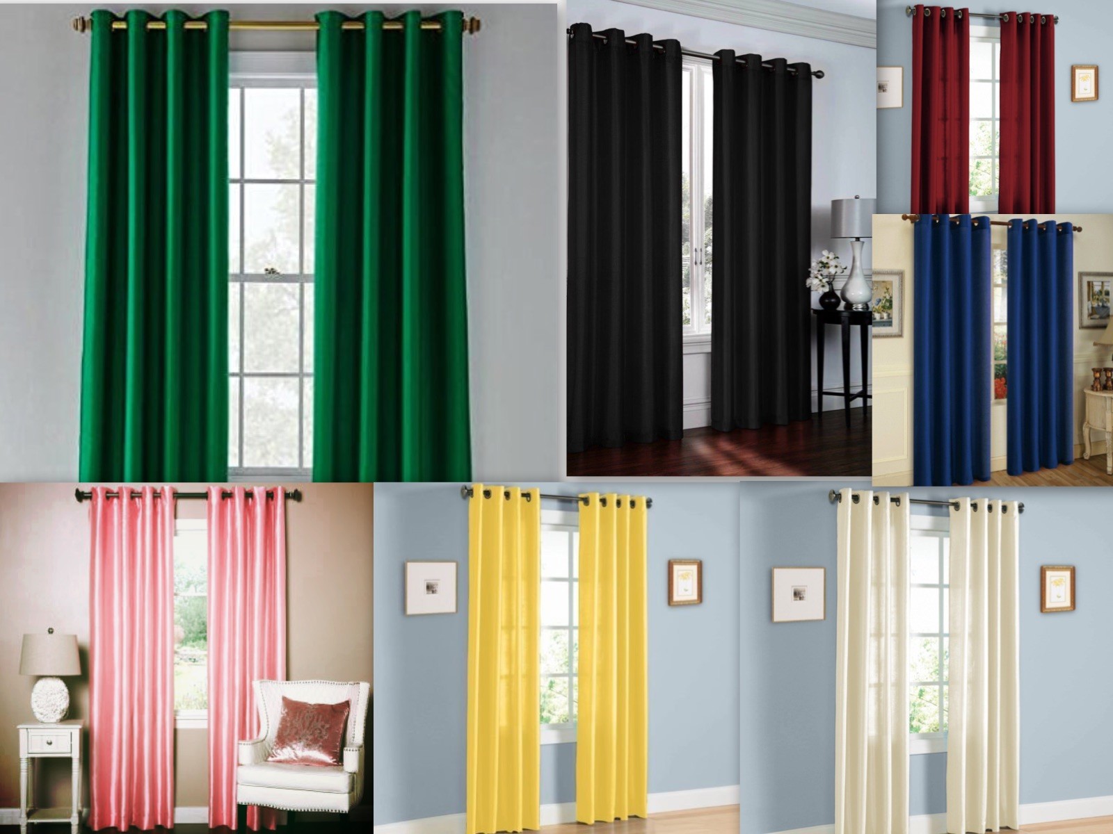 2 Piece Solid Faux Silk Grommet Window Curtain Panel – All Sizes NEW ARIVAL SALE