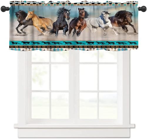 Vintage Horse Valance Curtains for Bedroom, Country Aztec Primitive Totem