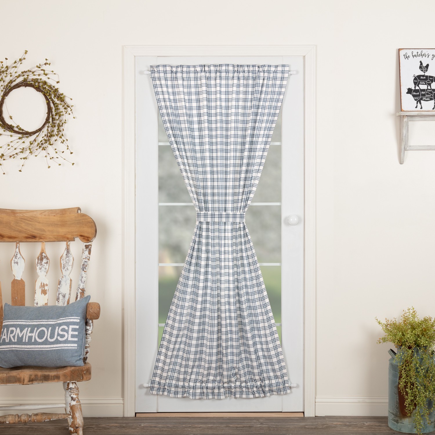 Sawyer Mill Blue Plaid Door Panel Country Curtains Farmhouse Cottage VHC