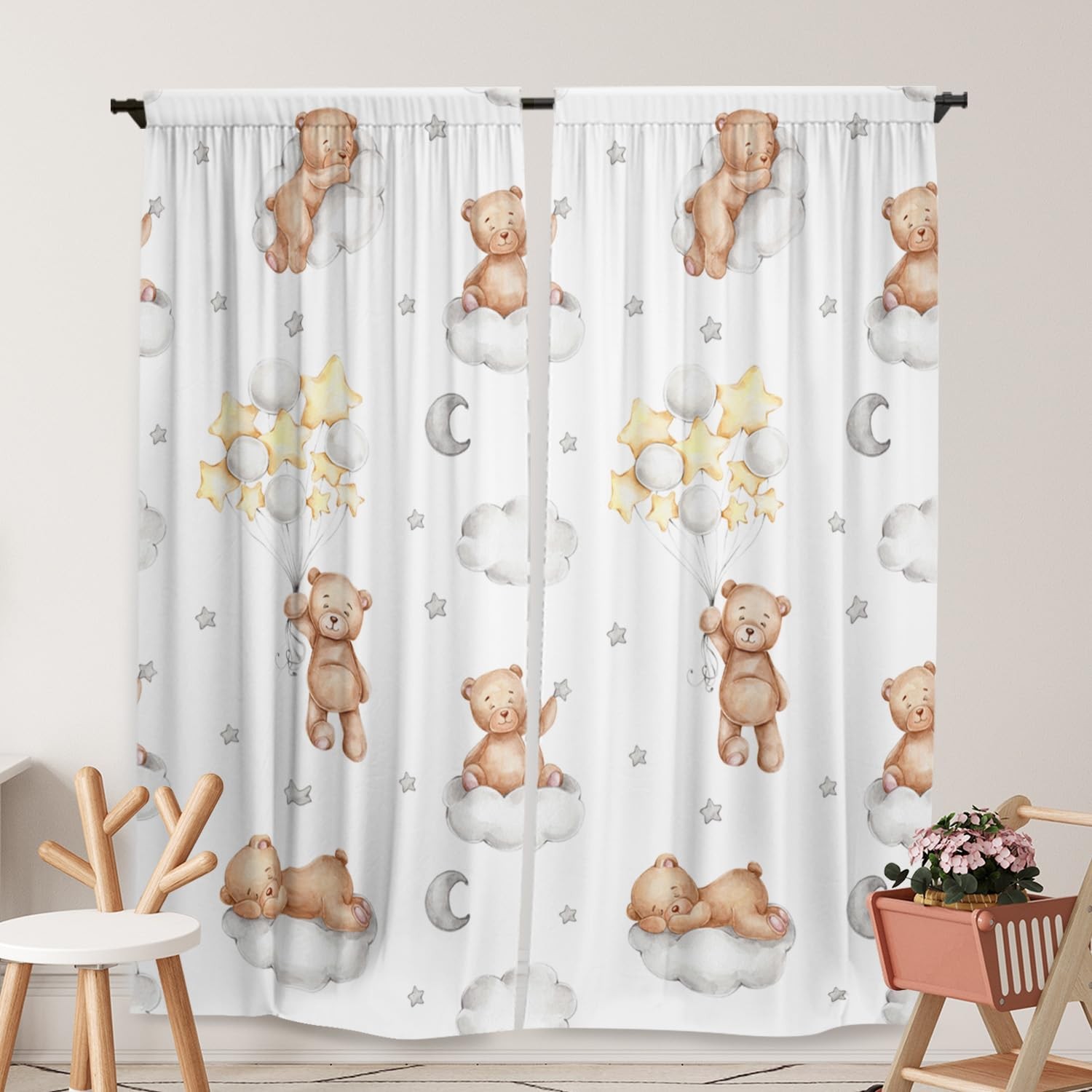 Bear Themed Curtains for Kids Boys Girls Kawaii Sleeping Bears Cloud Balloon …