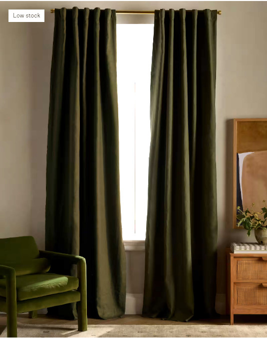 NWT QUINCE ROOM DARKENING LINEN CURTAIN PANEL ONE HUNTER GREEN 96 X 96 L $154