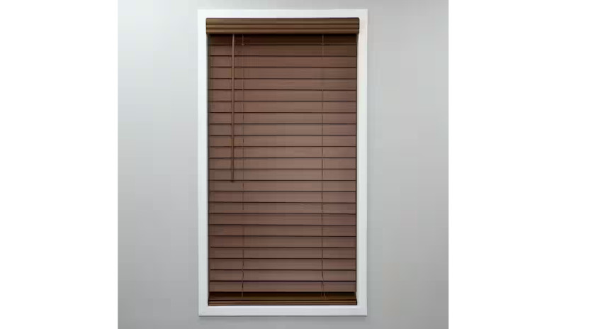 StyleWell Dark Oak Cordless Faux Wood Blind Room Darkening 23×48