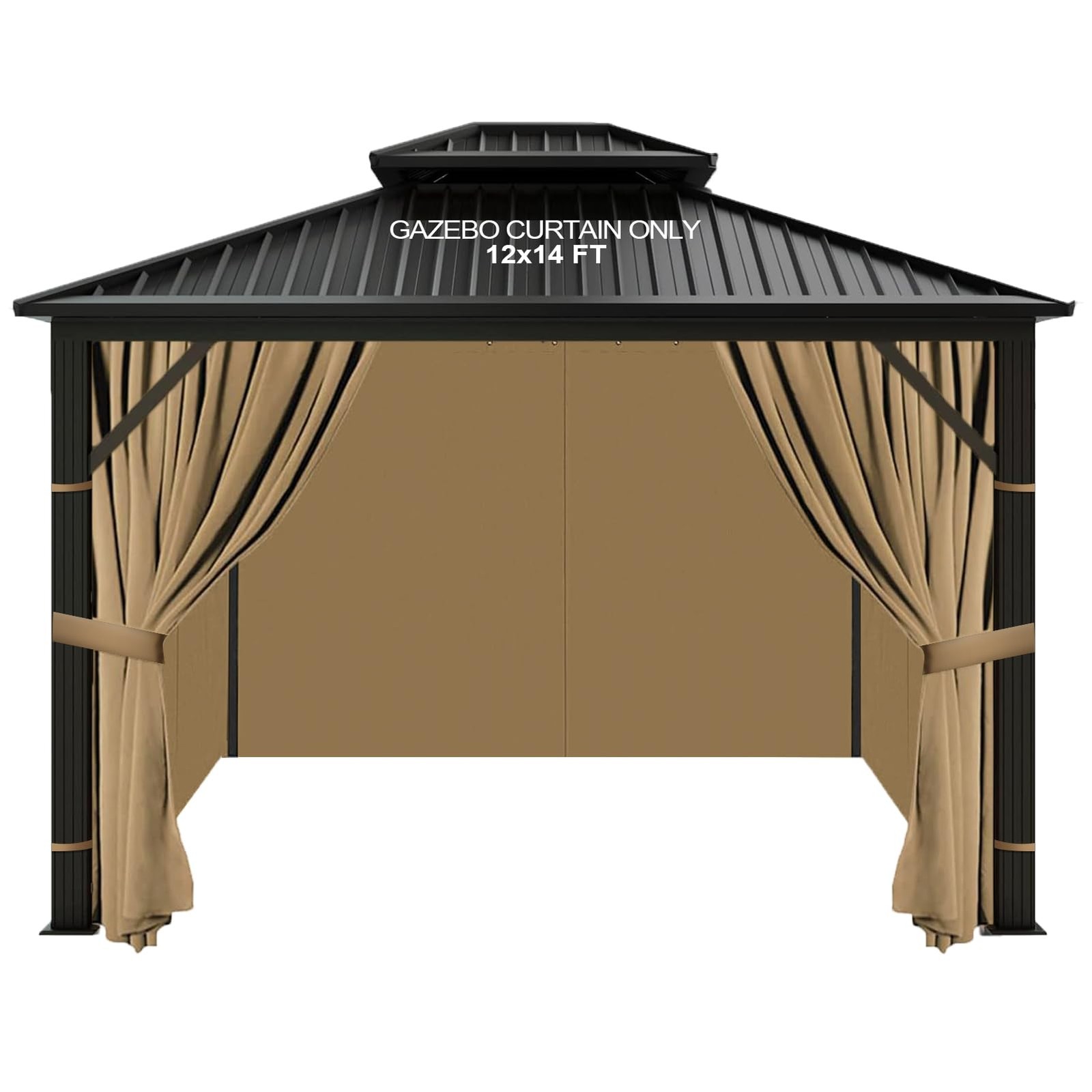 12×14 Gazebo Curtains Outdoor Waterproof Khaki 4-Panel Set Universal