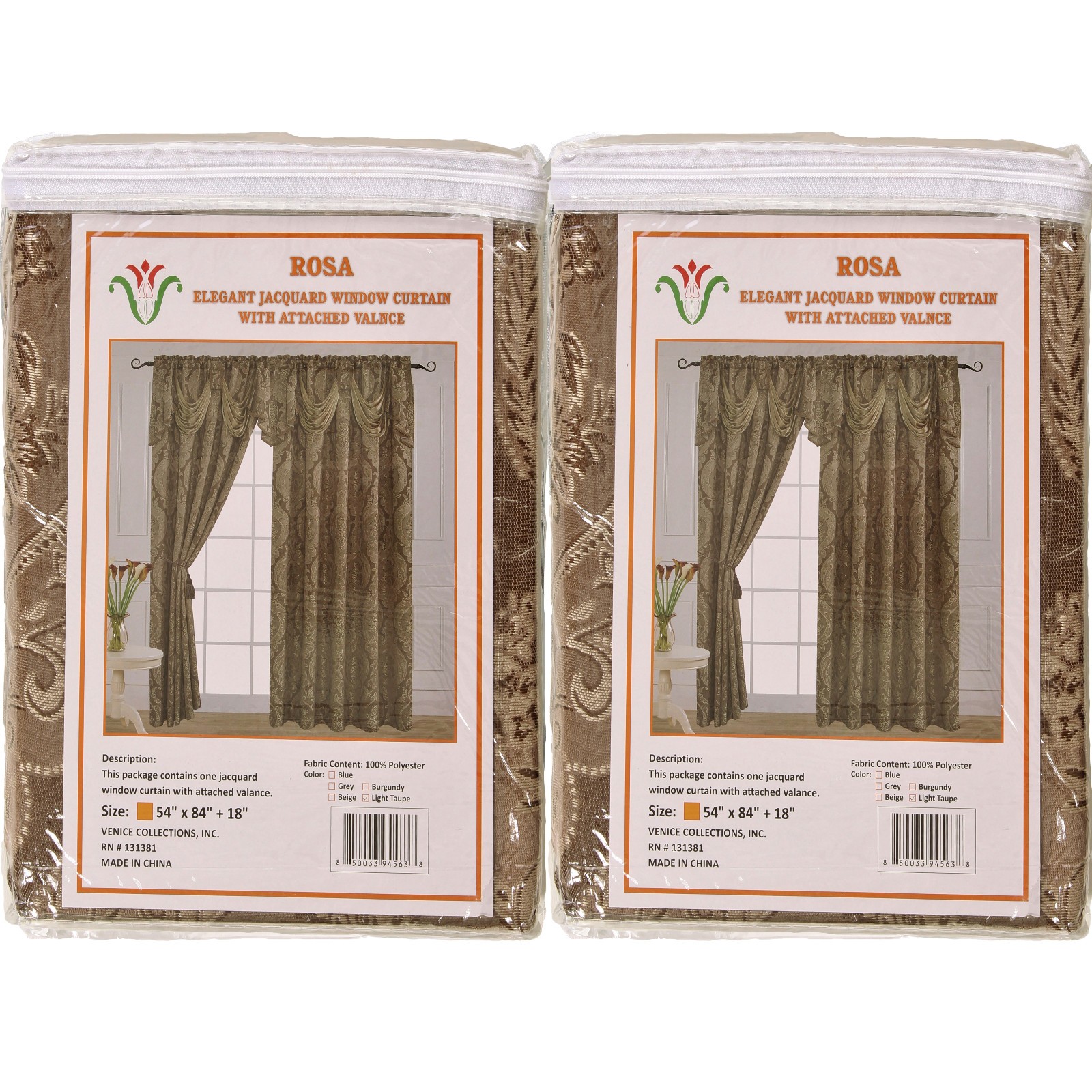 2 Packs of single Jacquard Curtain Panel with Attached Valance 54″X84″