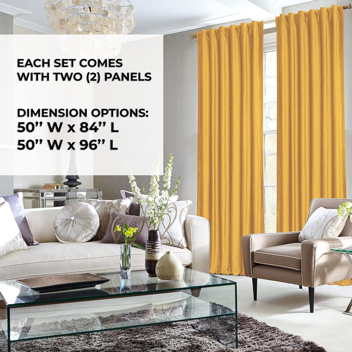 Gold Velvet Room Darkening Curtains – 50×96 Inch, 2 Panels, Rod Pocket/Back Tab