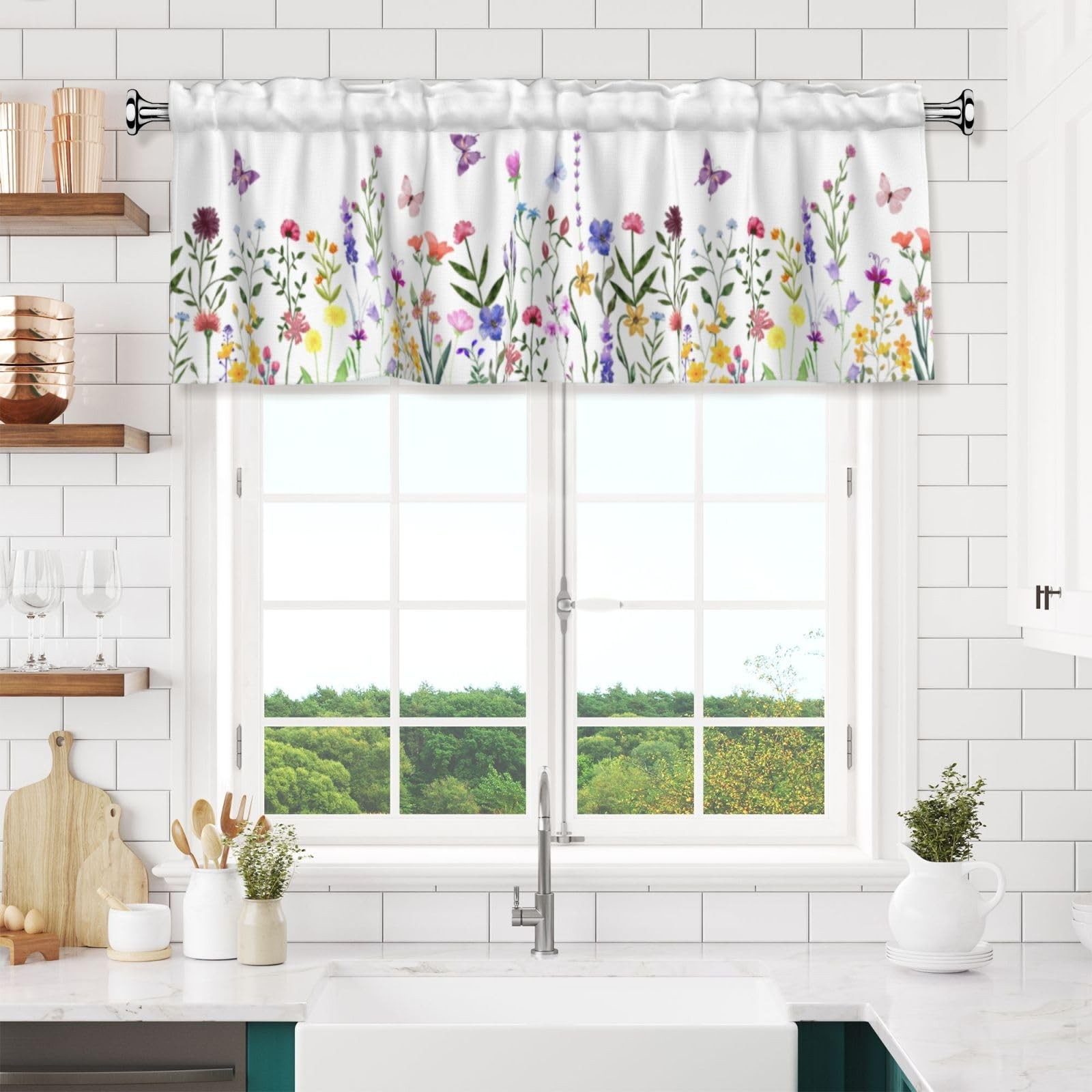 Spring Wildflower Curtains Valance for Windows Easter Floral Butterfly Summer…
