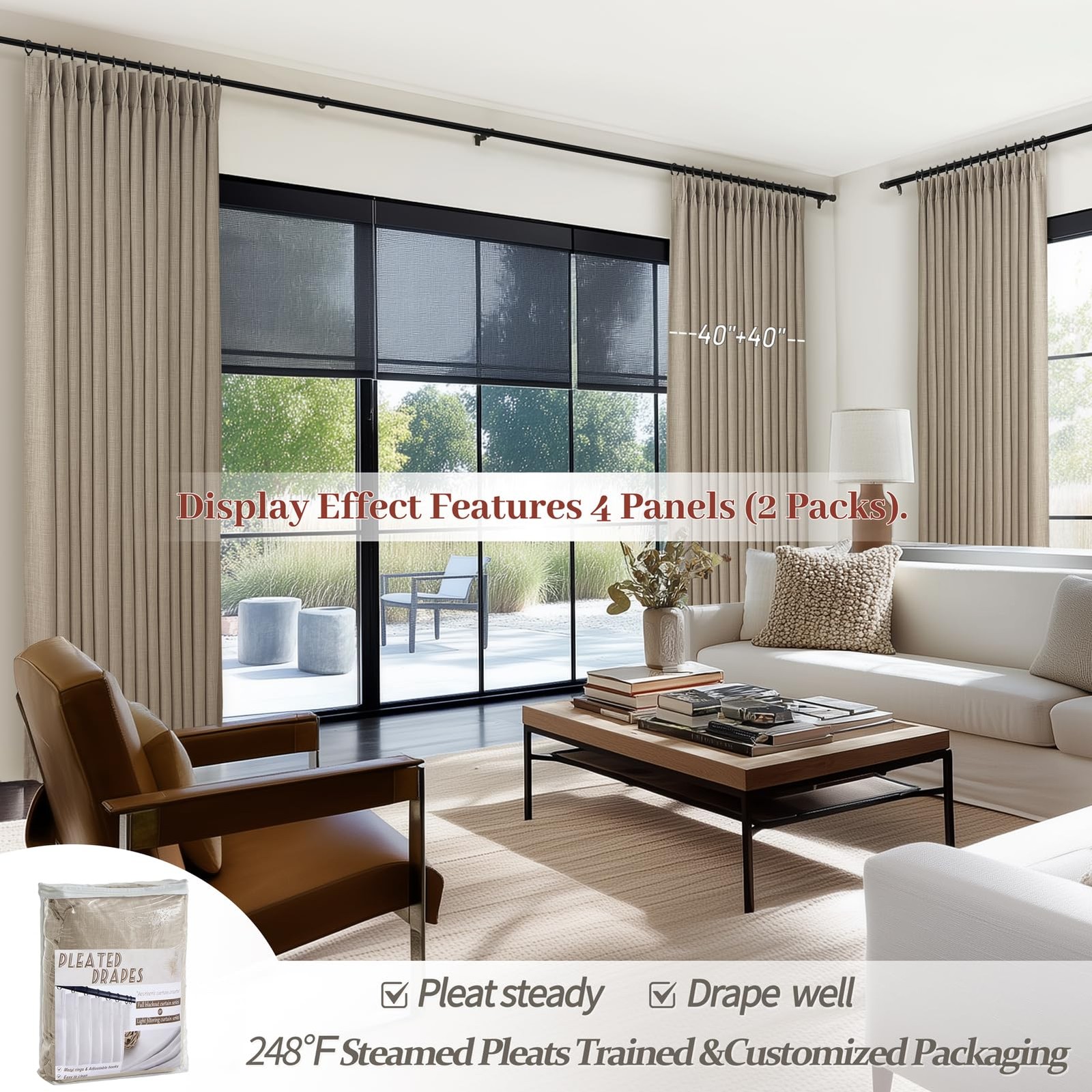 Extra Wide Burly Wood Birch Blackout Sliding Glass Door Curtains 90 Inches Lo…