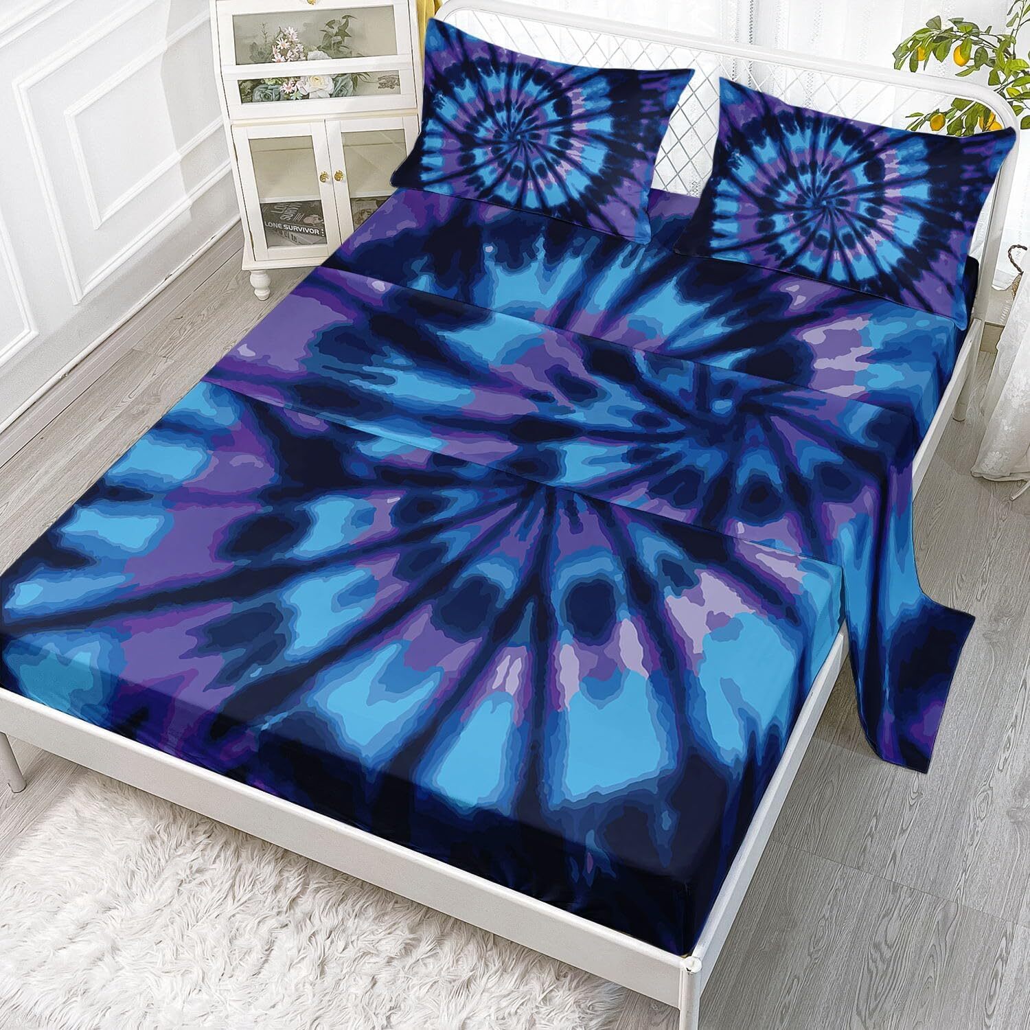 Spiral Sheets Set 4Pcs for Kids,Blue Twin 67×97 inches, Blue