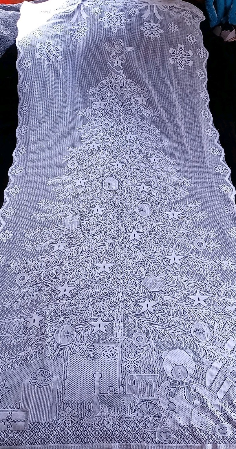 Quaker Lace Christmas Tree Doorway Window Curtain Panel 40×84 No Lights