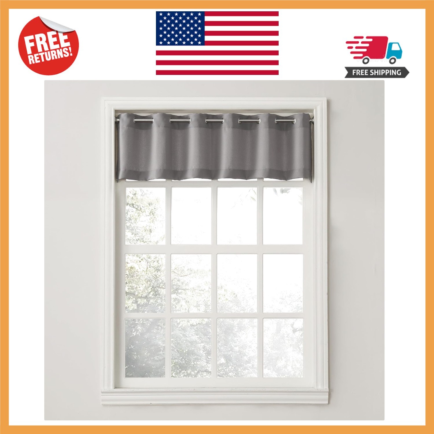 Machine Washable Nickel Gray Grommet Valance, 56” x 14”, Perfect for Any Room