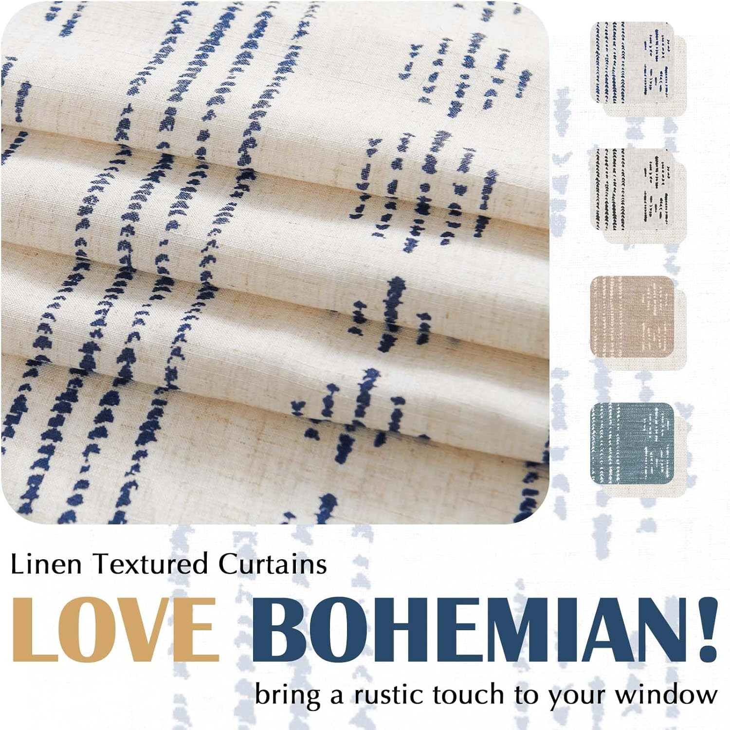 Boho Stripe Kitchen Curtains and Valance Set Linen Tier Curtains Bohemian Small