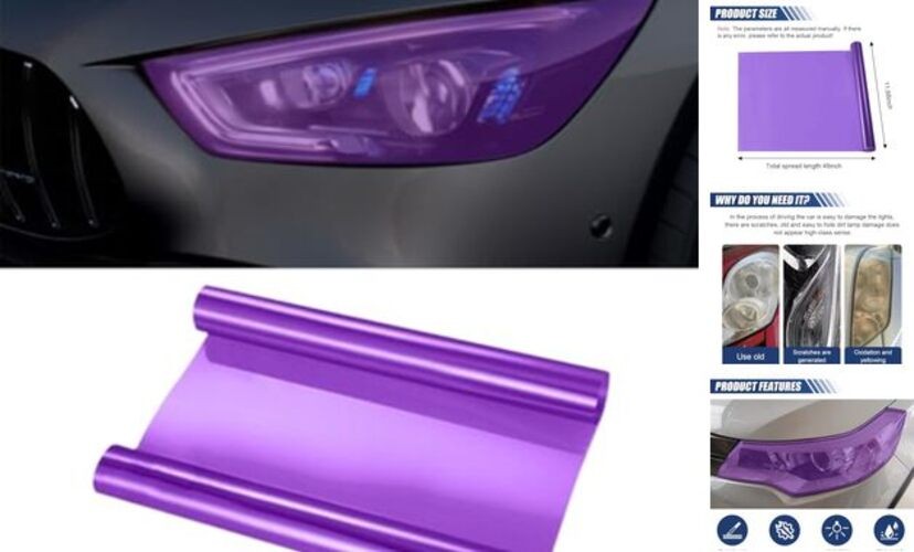 11.88×48 Inches Car Headlight Tint Film, Self Adhesive Vinyl Wrap Purple