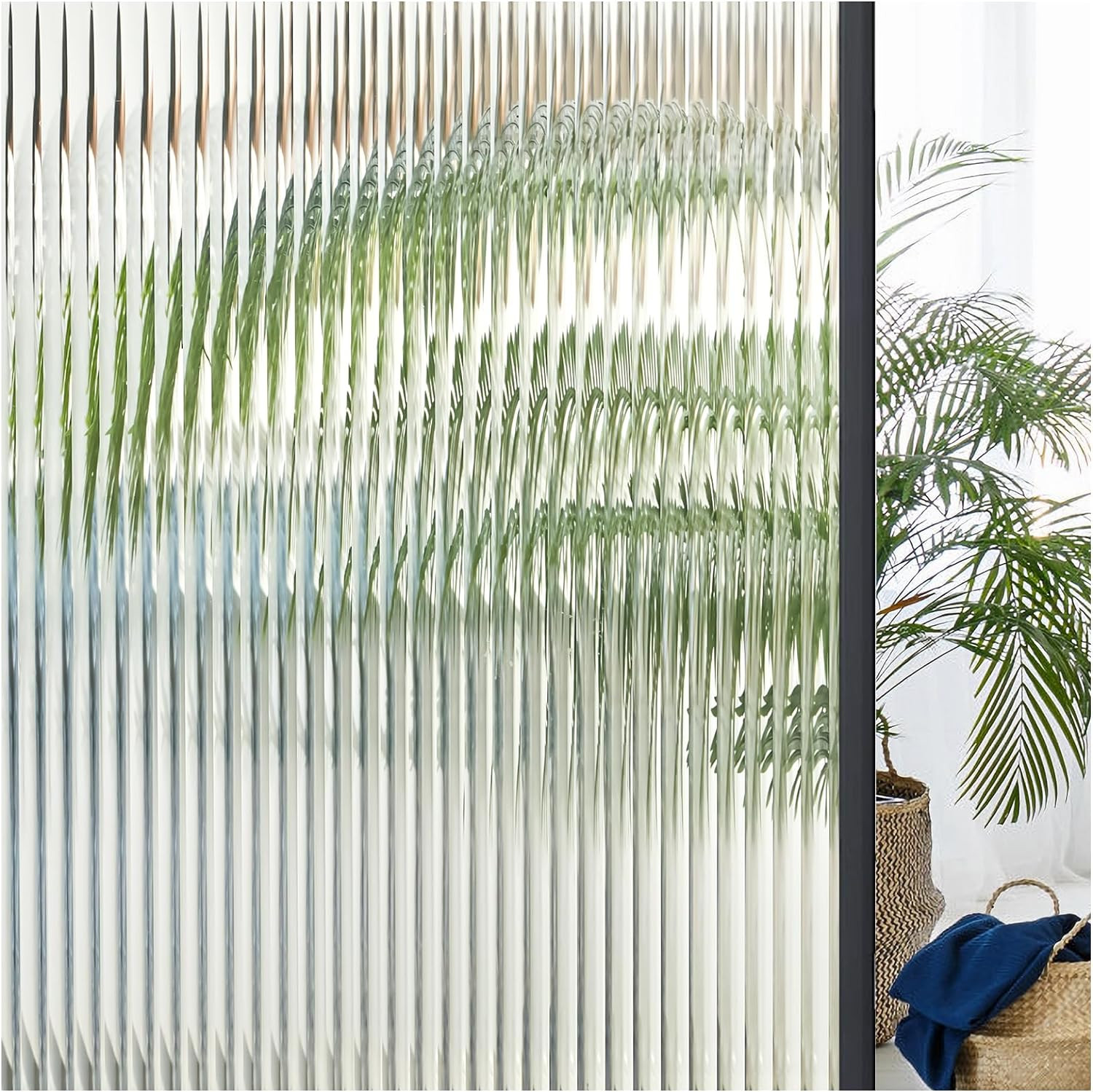 Reeded Glass Window Privacy Film, 3D Fluted Frosted Decorative Window Film, Self
