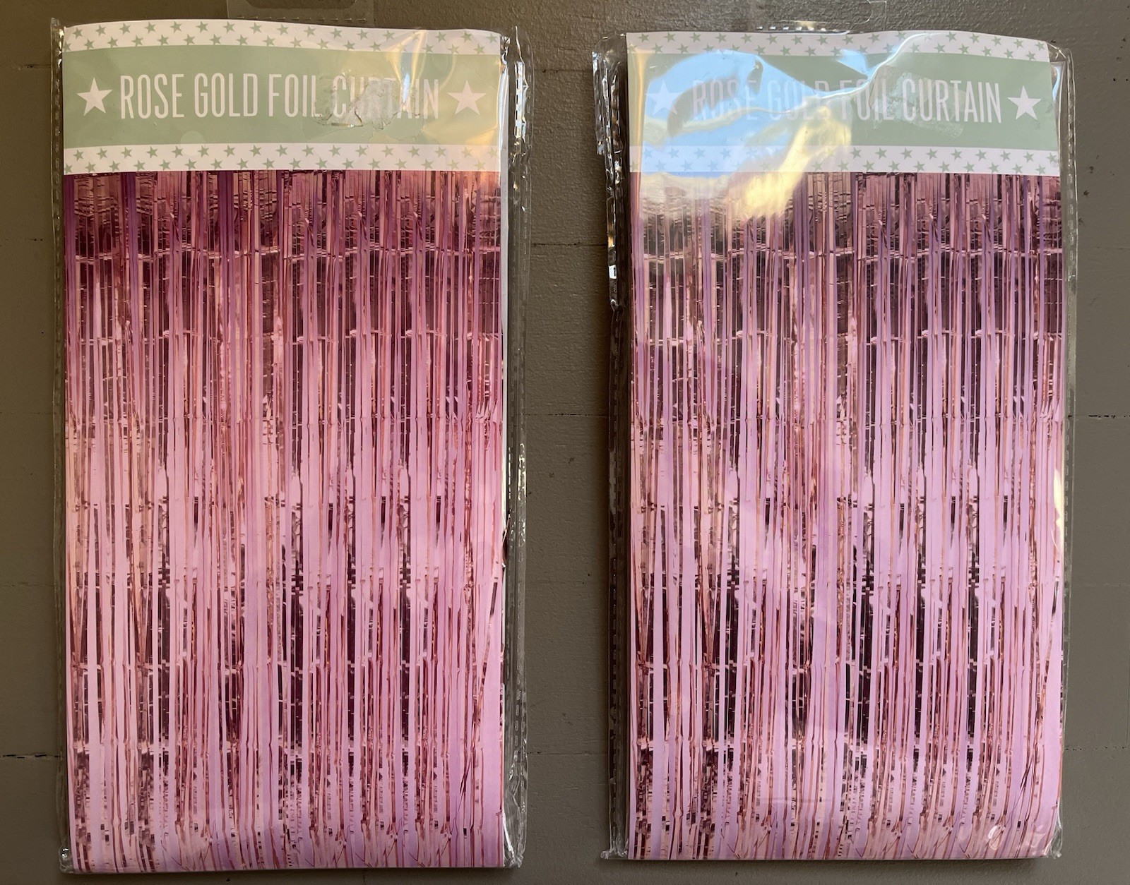 NEW Rose Gold Foil Curtains 2 Pkgs 6.5ftx6.5ft Weddings Anniversary Showers Bday
