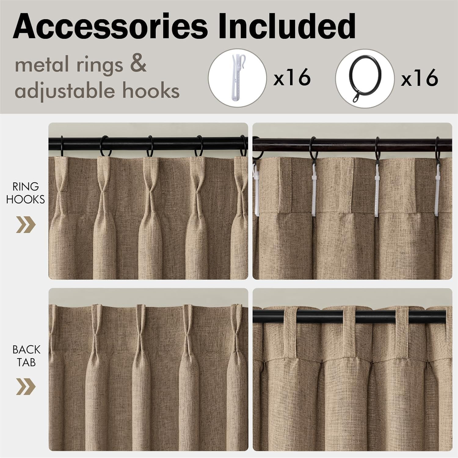108″ Pinch Pleated Linen Curtains – 2 Panels for Living Room & Bedroom