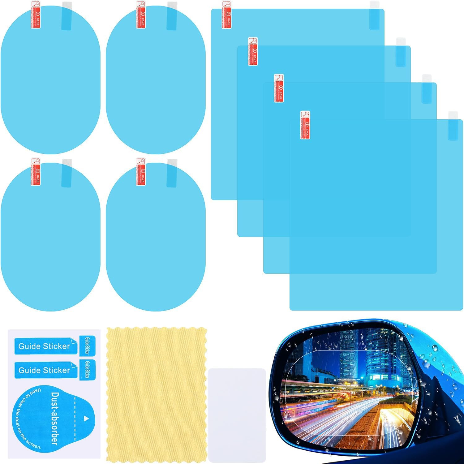 Car Rearview Mirror Film, anti Fog Glare Rainproof Waterproof Mirror 8 Pieces