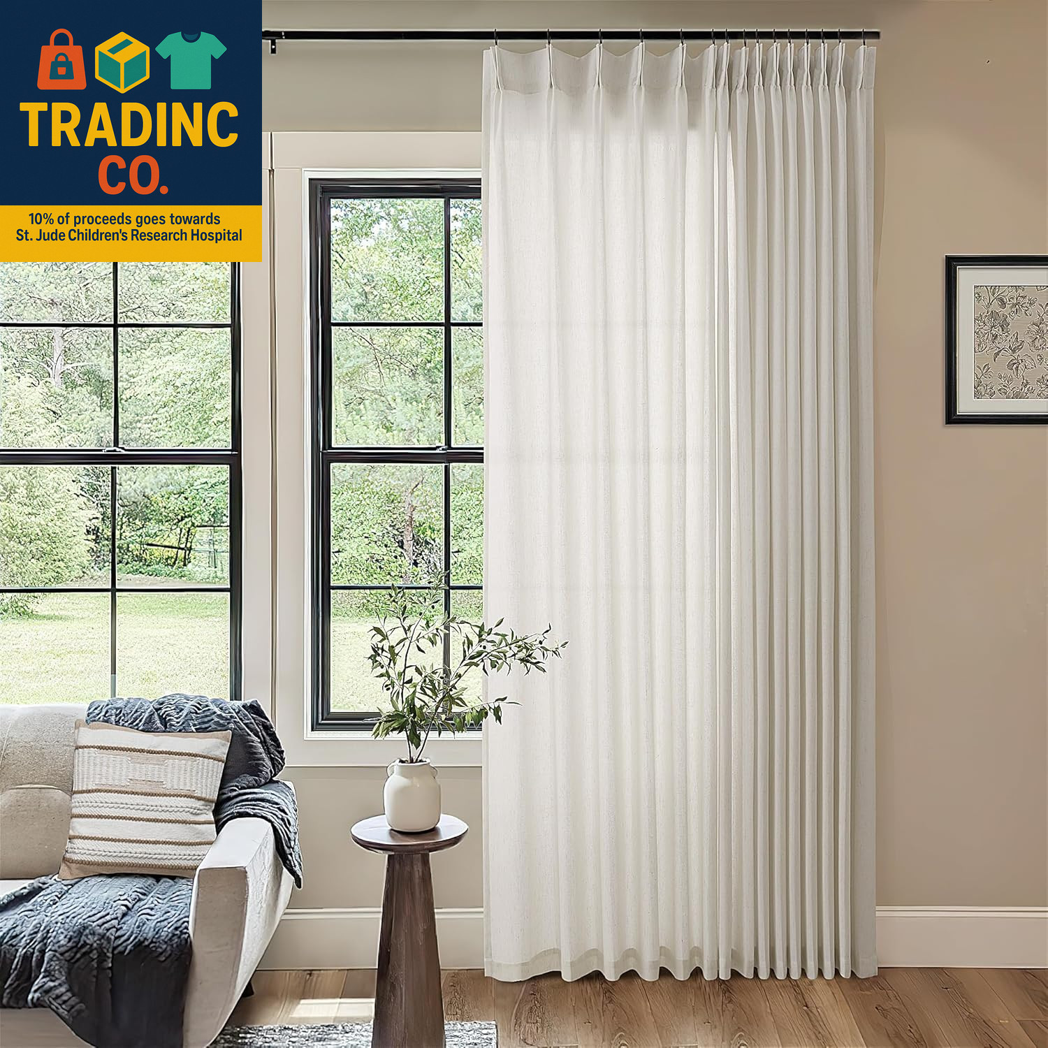 Pinch Pleat Linen 100 Inch Wide Curtains 90 Inches Long for Living Room Light Fi