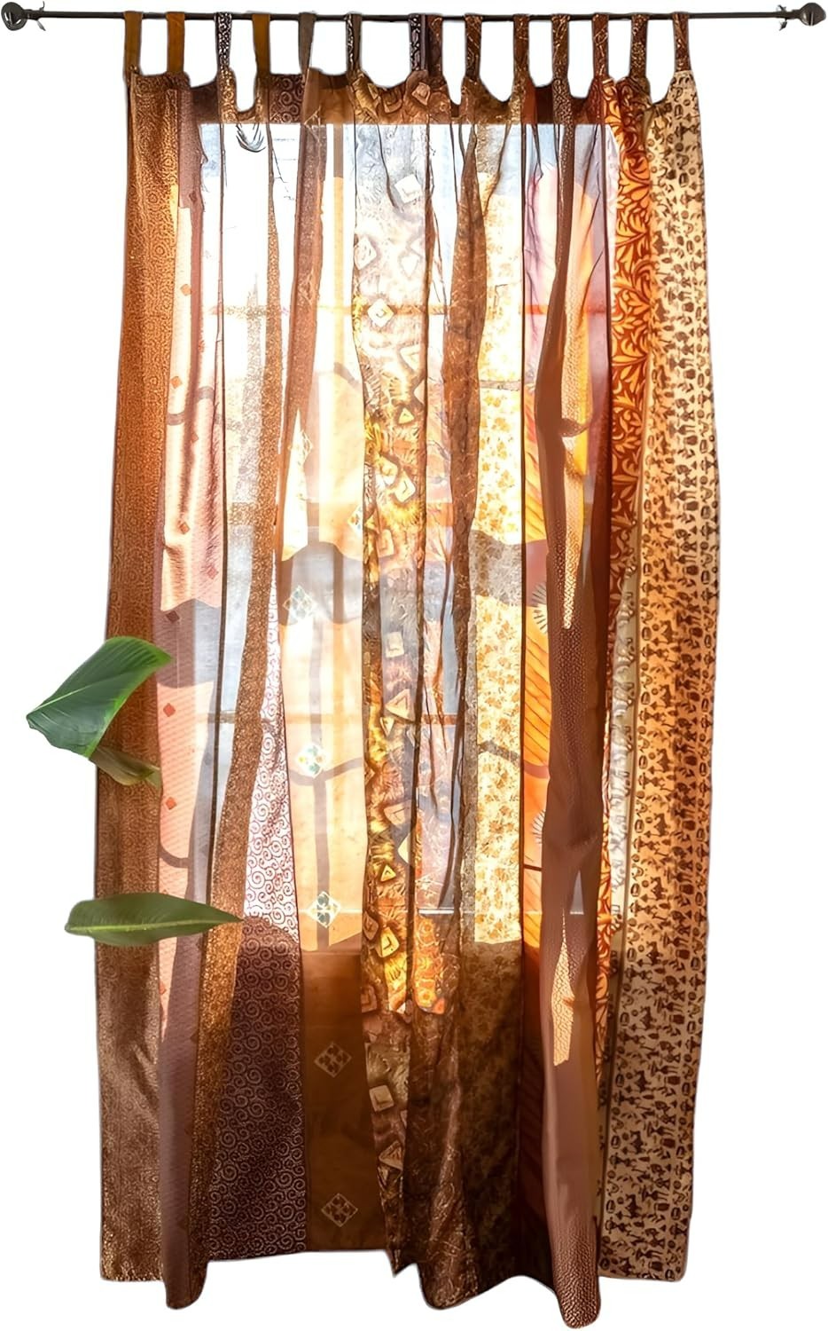 Elegant Brown Tab Top Curtains – Light-Filtering Floral Design 84 x 43 Inches