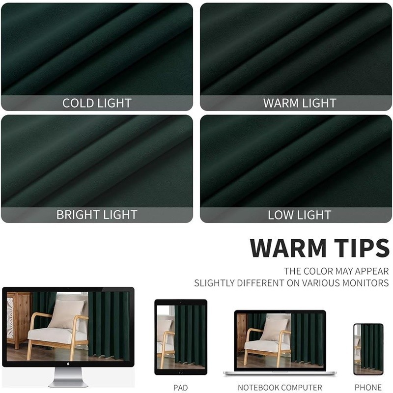 Velvet Curtains Room Darkening Thermal Insulation Noise Reduction 2 Panels 52×72