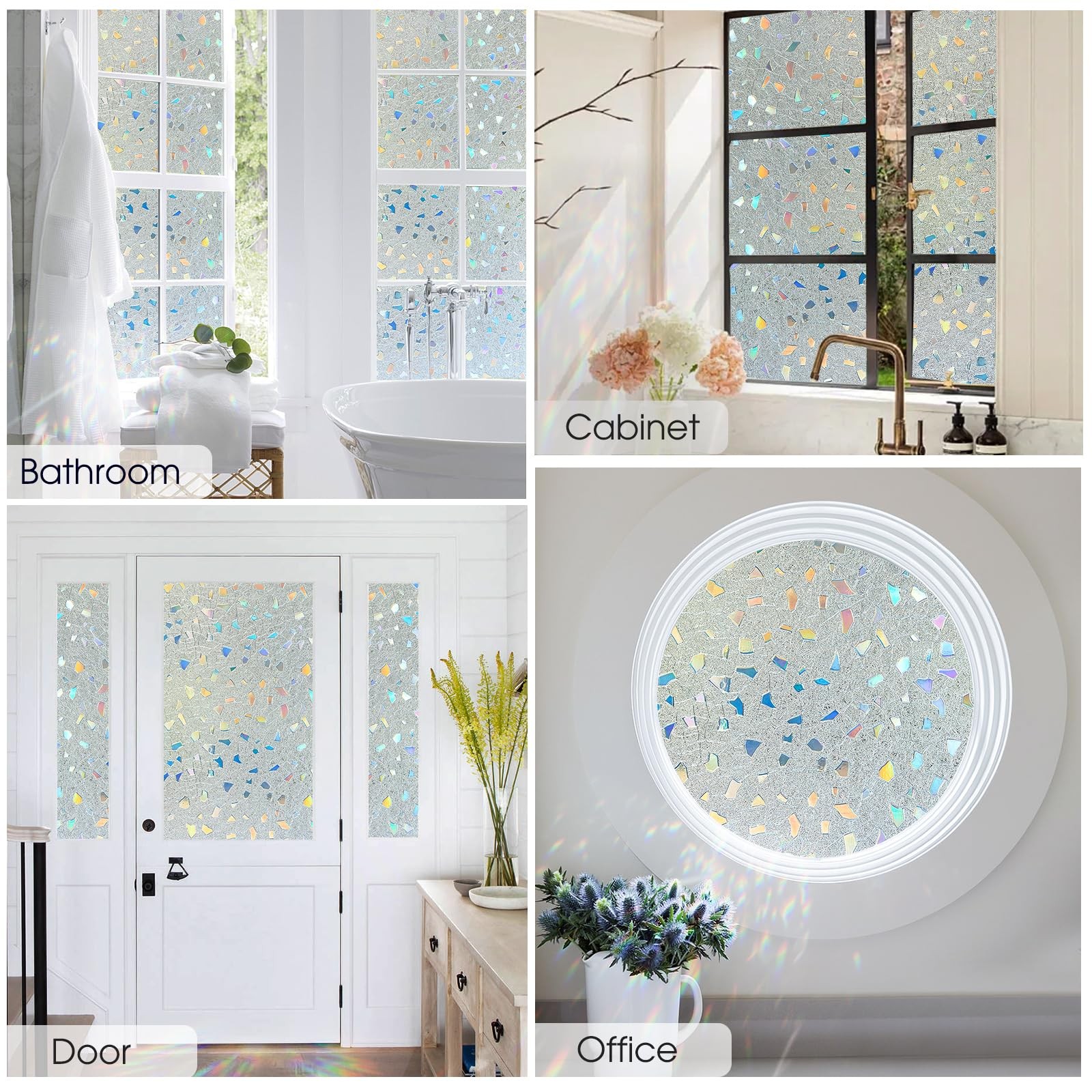 Coavas Stained Glass Window Privacy Film 3D Rainbow 23.6 x 78.7 Inch, Pure