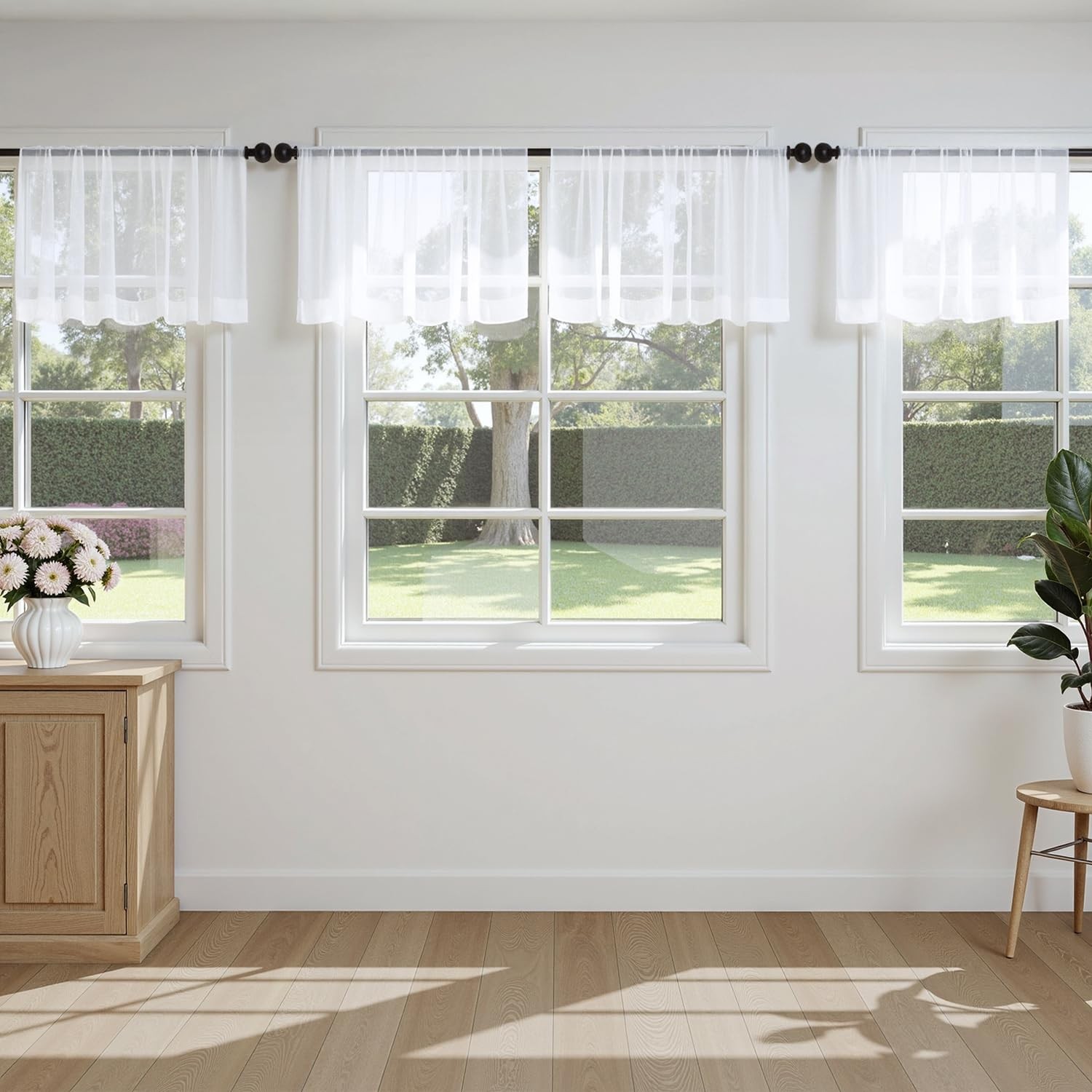 Valance for Windows, 4 Panels Set, Light 42″W x 14″L (Pack of 4) White