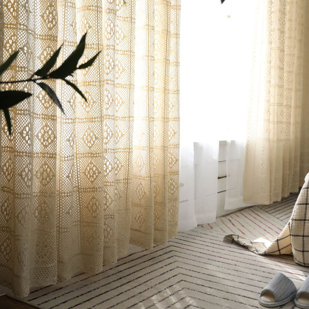 Modern Crochet Curtain for Living Room Window Drape 1 Panel Treatment Home Decor