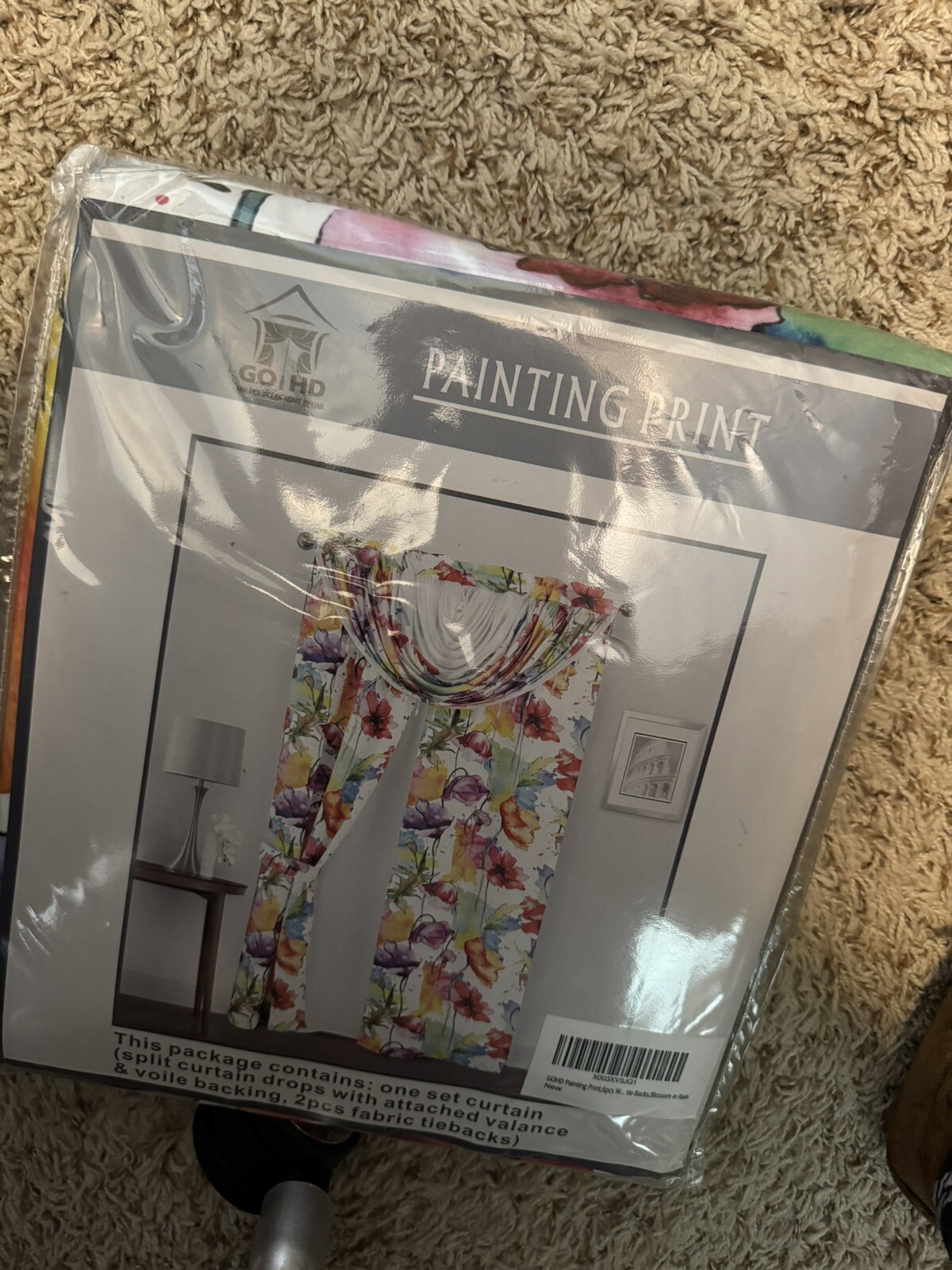 Painting P rint GOHD, Blossoms in Rain curtain valance tiebacks, New in Package