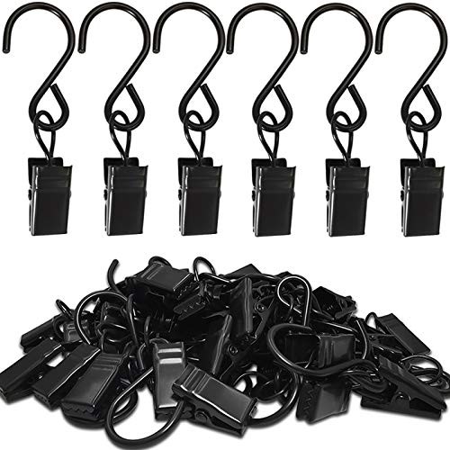Stainless Steel S Hooks Curtain Clips, 50 Pack Hanging Party Lights Clips Black