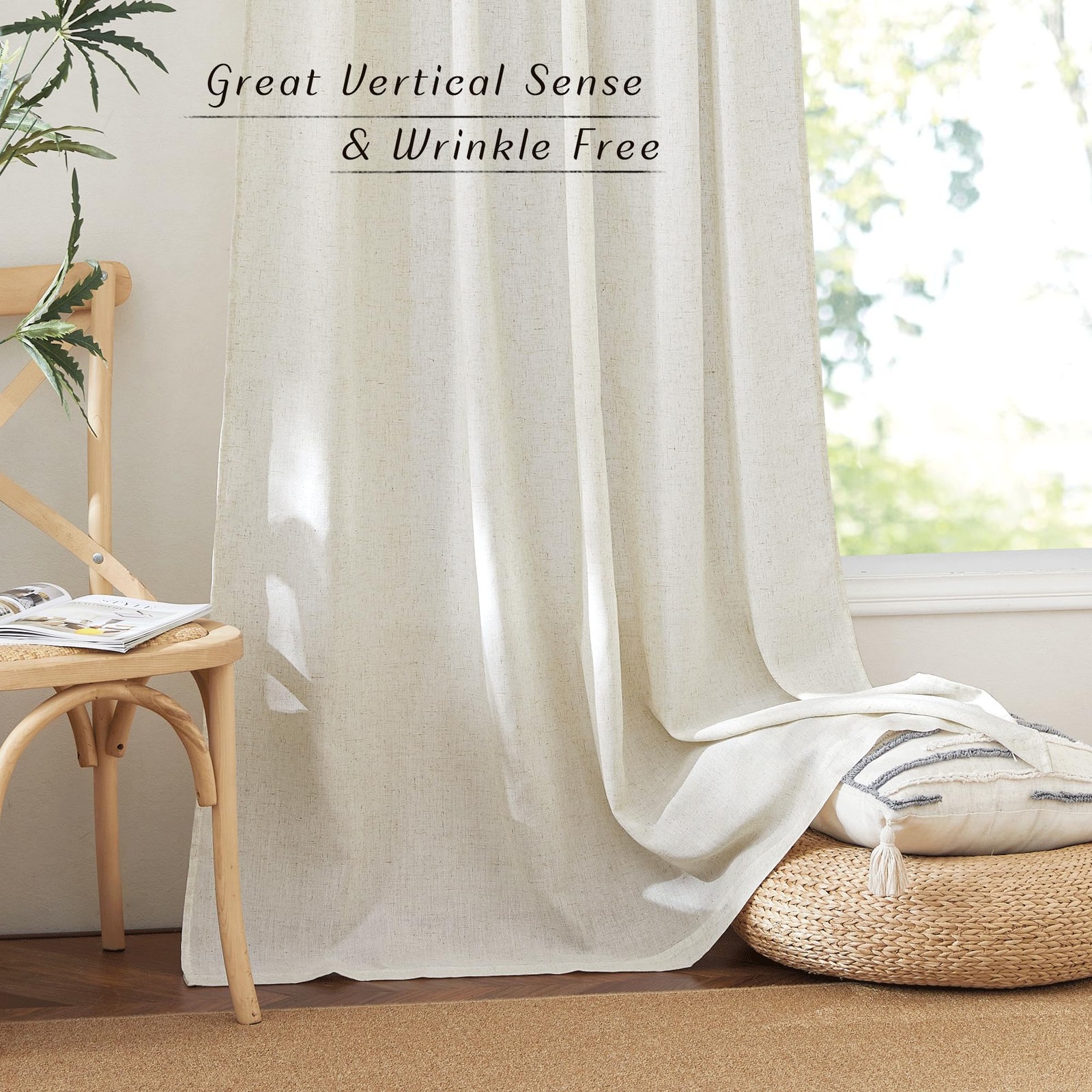Natural Linen and polyester 102 inch Curtains for Bedroom, Back Tab & Rod Poc…
