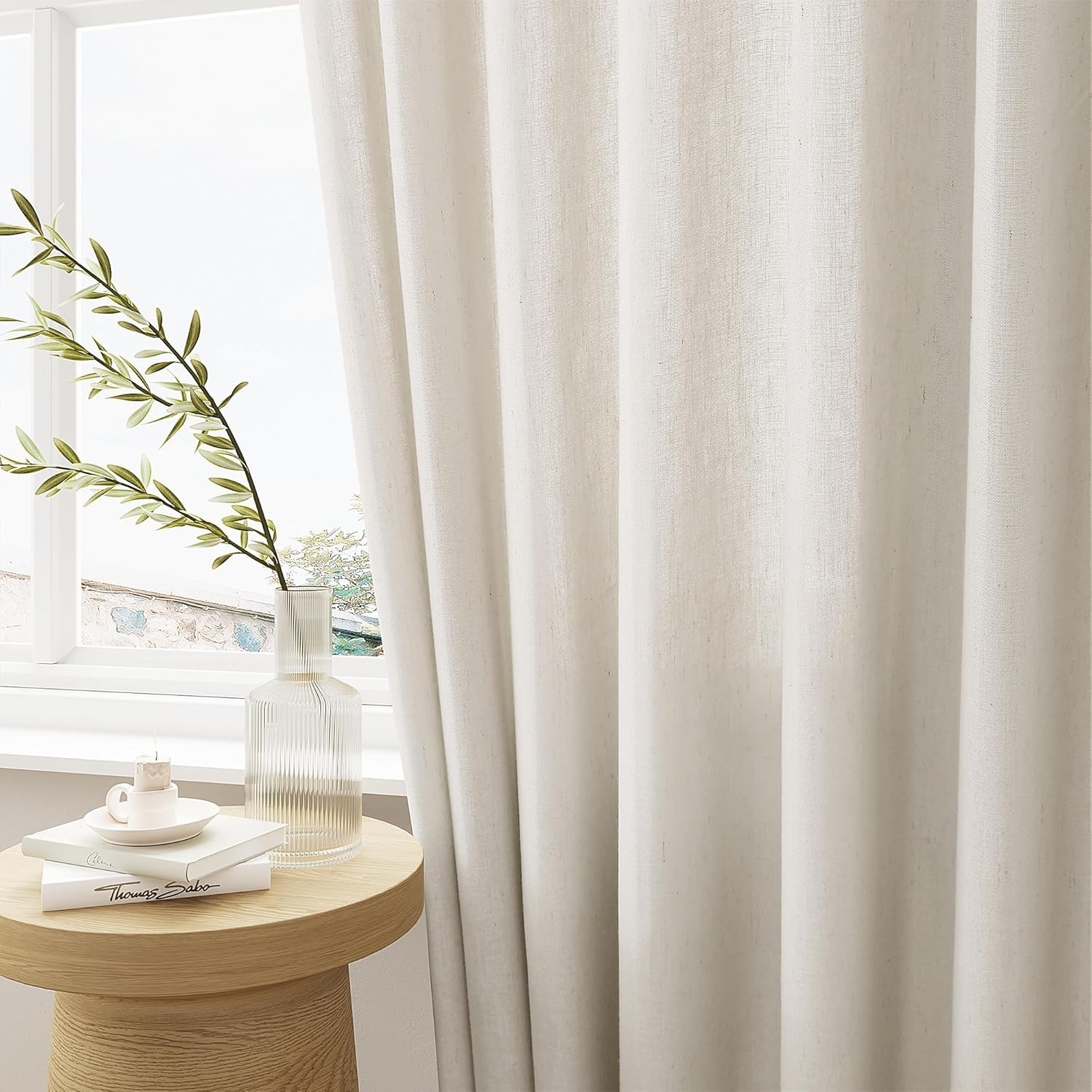 Linen Sheer Curtains 120 Inches Long for Living Dining Room Pinch Pleated Cur…