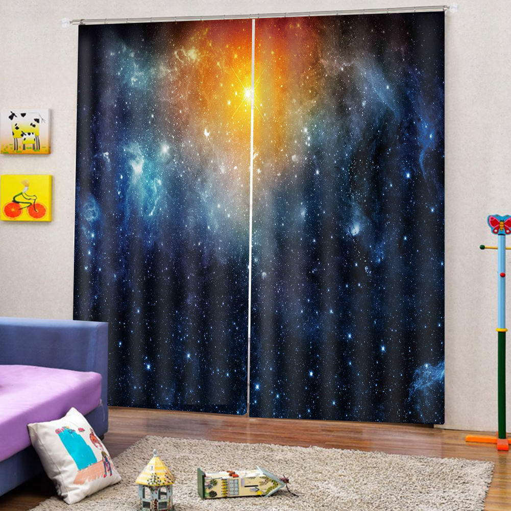 Stars Twinkled Moon 3D Curtain Blockout Photo Printing Curtains Drape Fabric
