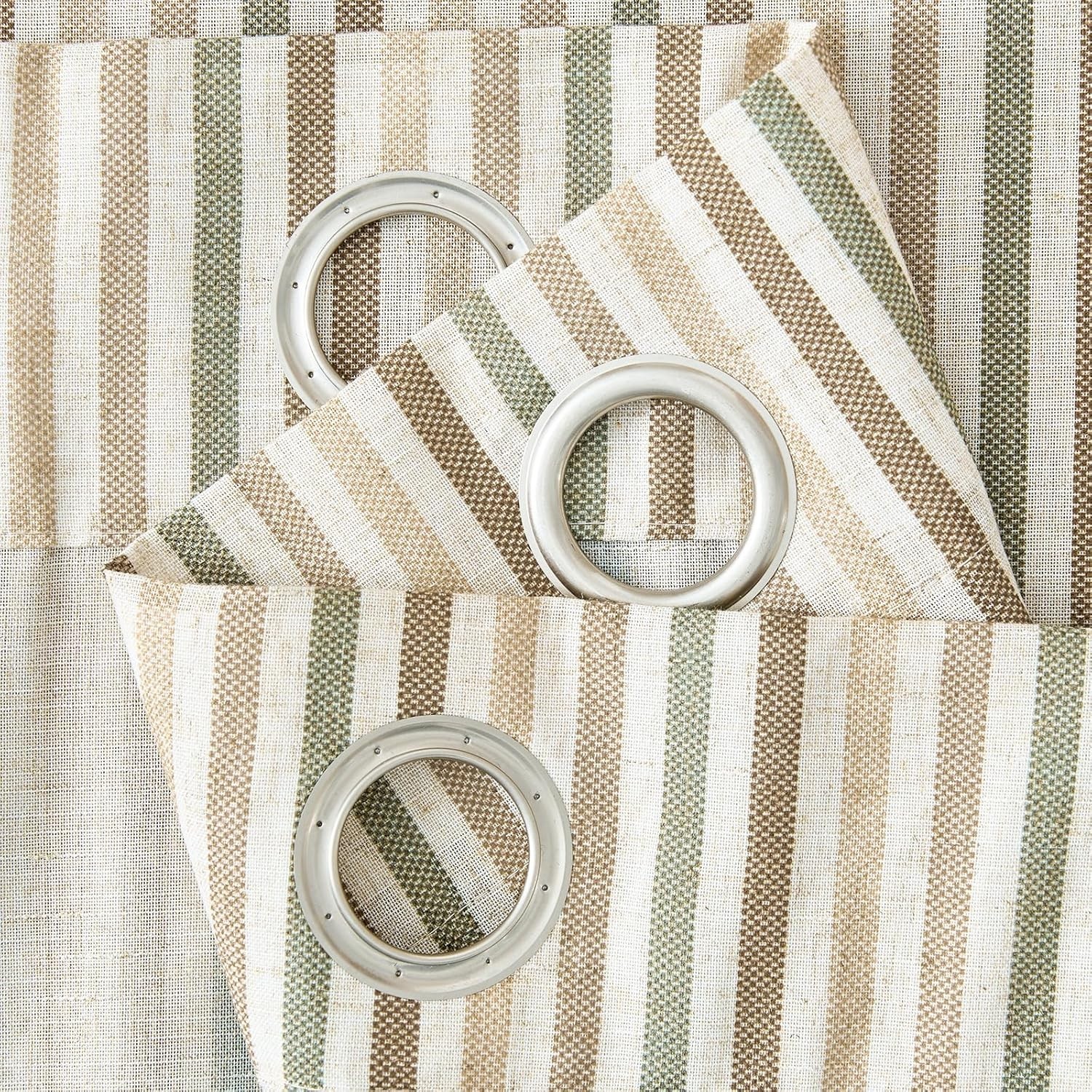 Charming Striped Grommet Curtains for Kids Room – Multi Green & Beige 2 Panels