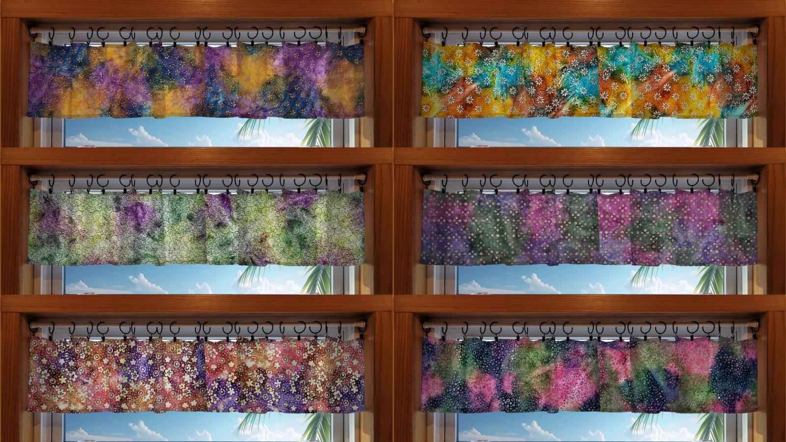 Batik Tie Dye Ring Top Valances or Curtains