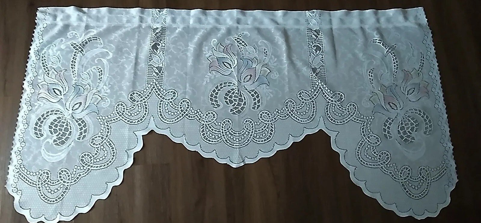 WHITE Lace Curtain Swag Valance Pastel Blue Pink Yellow Tulip Flower