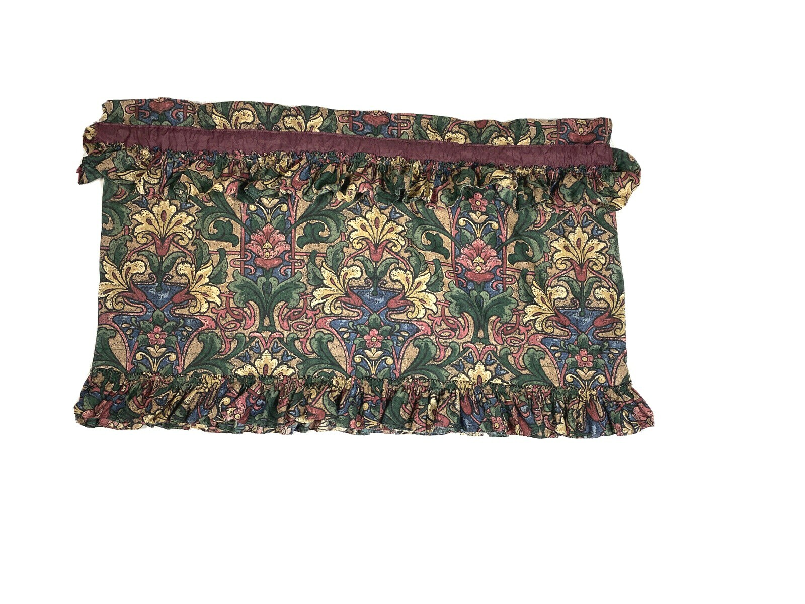 Custom Made Vintage 1970s Curtain Valance Ruffles Dark Green Moody Floral Print