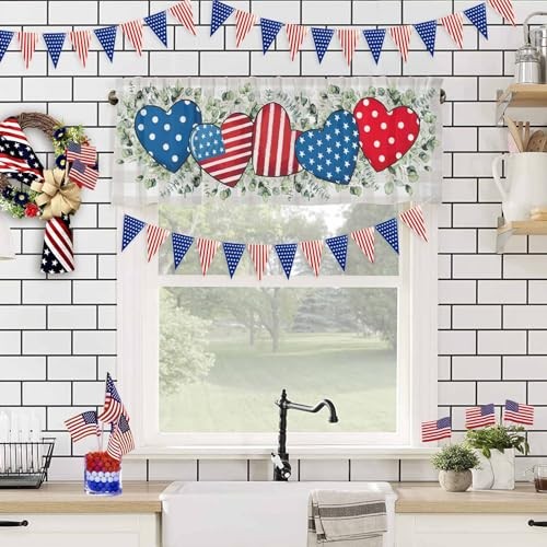 4th of July Valance for Windows 54″W x 18″L (Pack of 1) Patriotic Heart