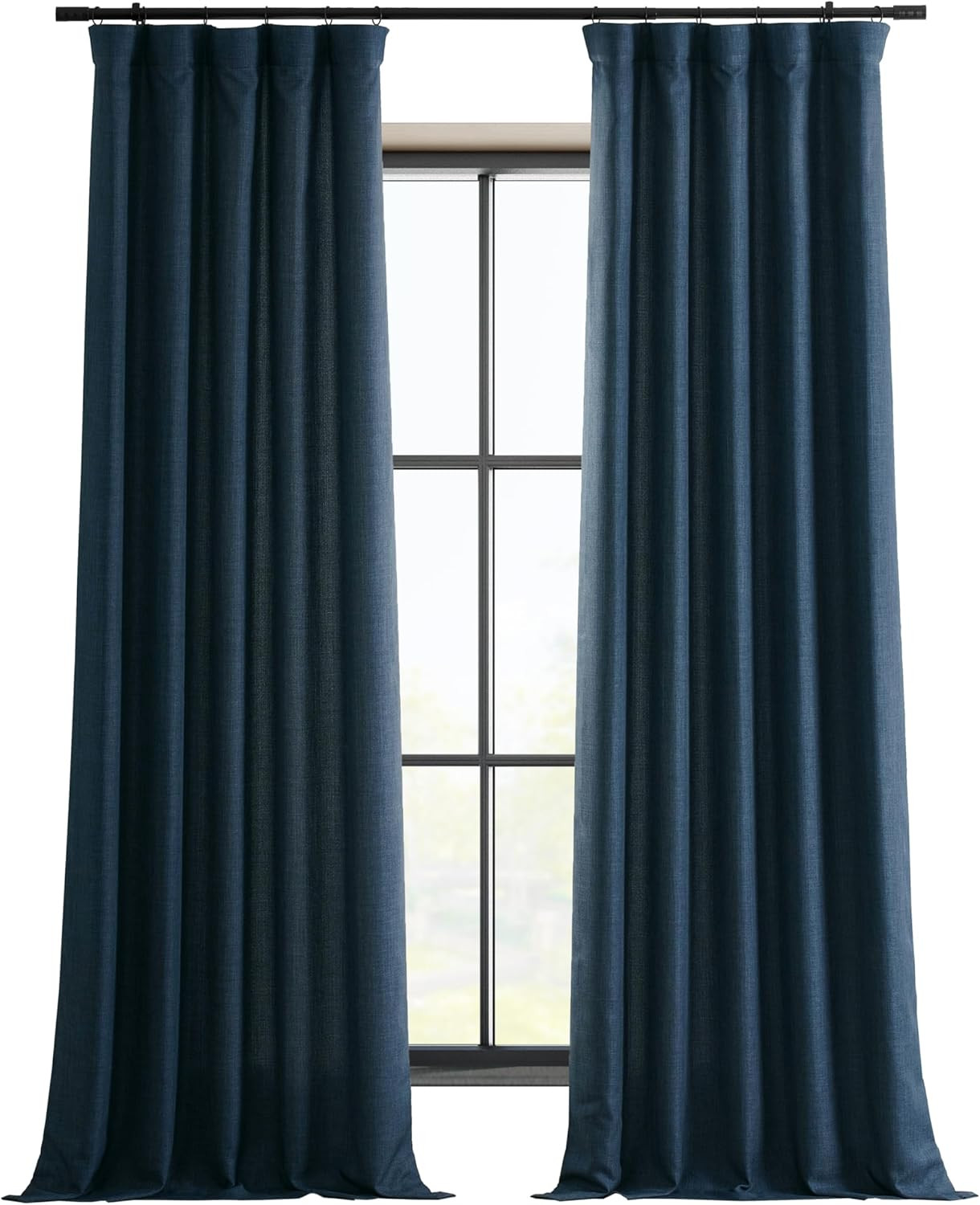 Sergeants Blue Italian Faux Linen Room Darkening Curtains 50×108 Inches