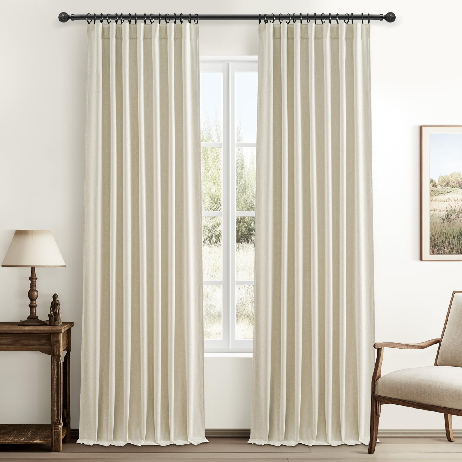 Room Darkening Bedroom Cream Curtains 96 Inches Long 2 Panels Set, Blackout F…