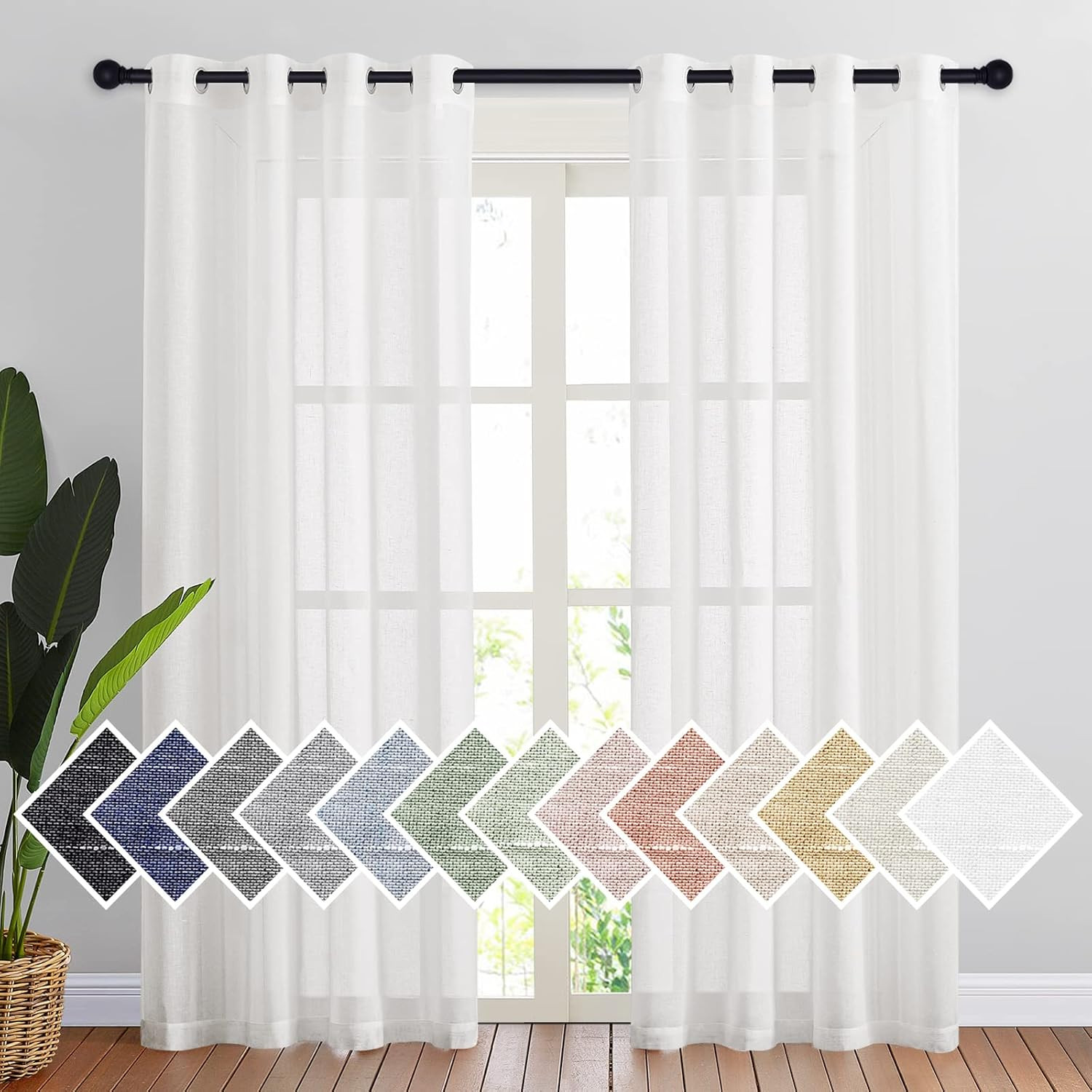 NICETOWN White Sheer Linen Curtains for Living Room 84 Inch Length 2 Panels Set,