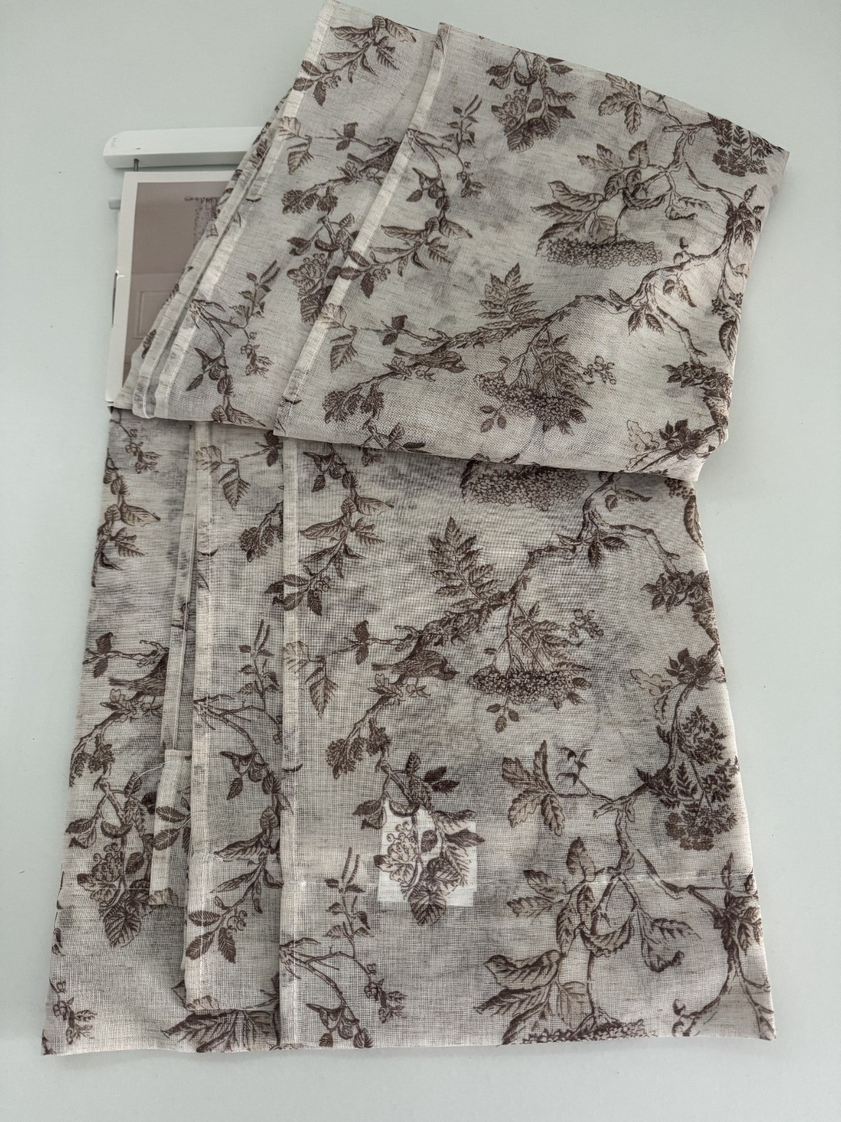 Laura Ashley Window Curtains 2 Panels 38 x 84 Beige Brown Sheer Elderwood Linen
