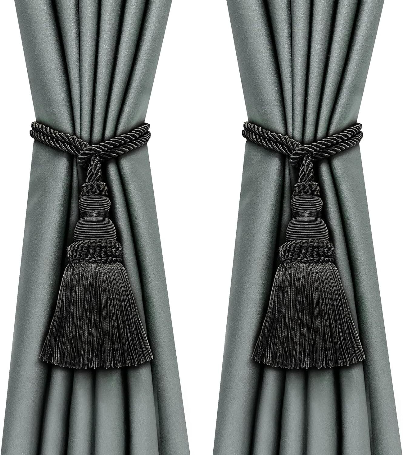 2 Pack Curtain Tie Backs Rope Tassels for Curtains Drape tiebacks 2p Black