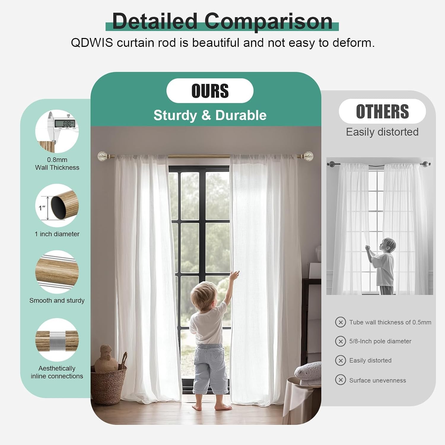 Heavy Duty Adjustable Curtain Rod Decorative Boho Window Drapery Hardware Set