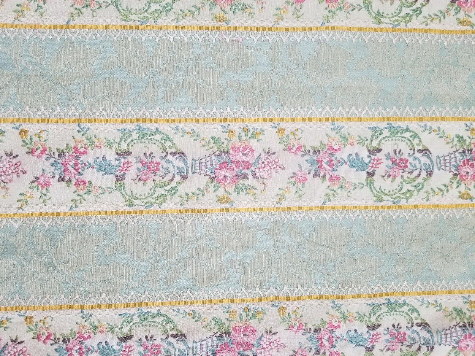 Vintage French Style Woven Brocade Floral Striped Curtain Panel 80×48 inches