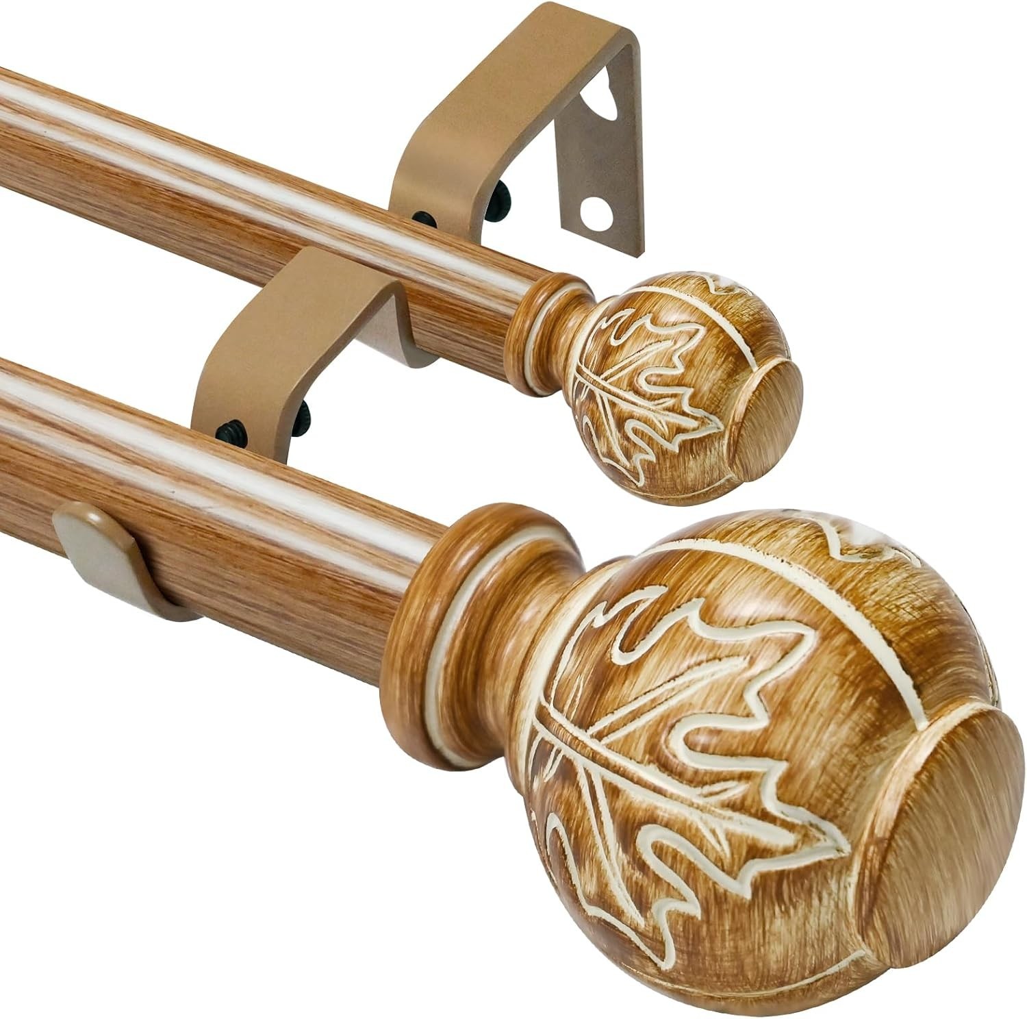 Wood Double Curtain Rod for Windows 28 to 48 Inches – 1 Inch Diameter Heavy Duty