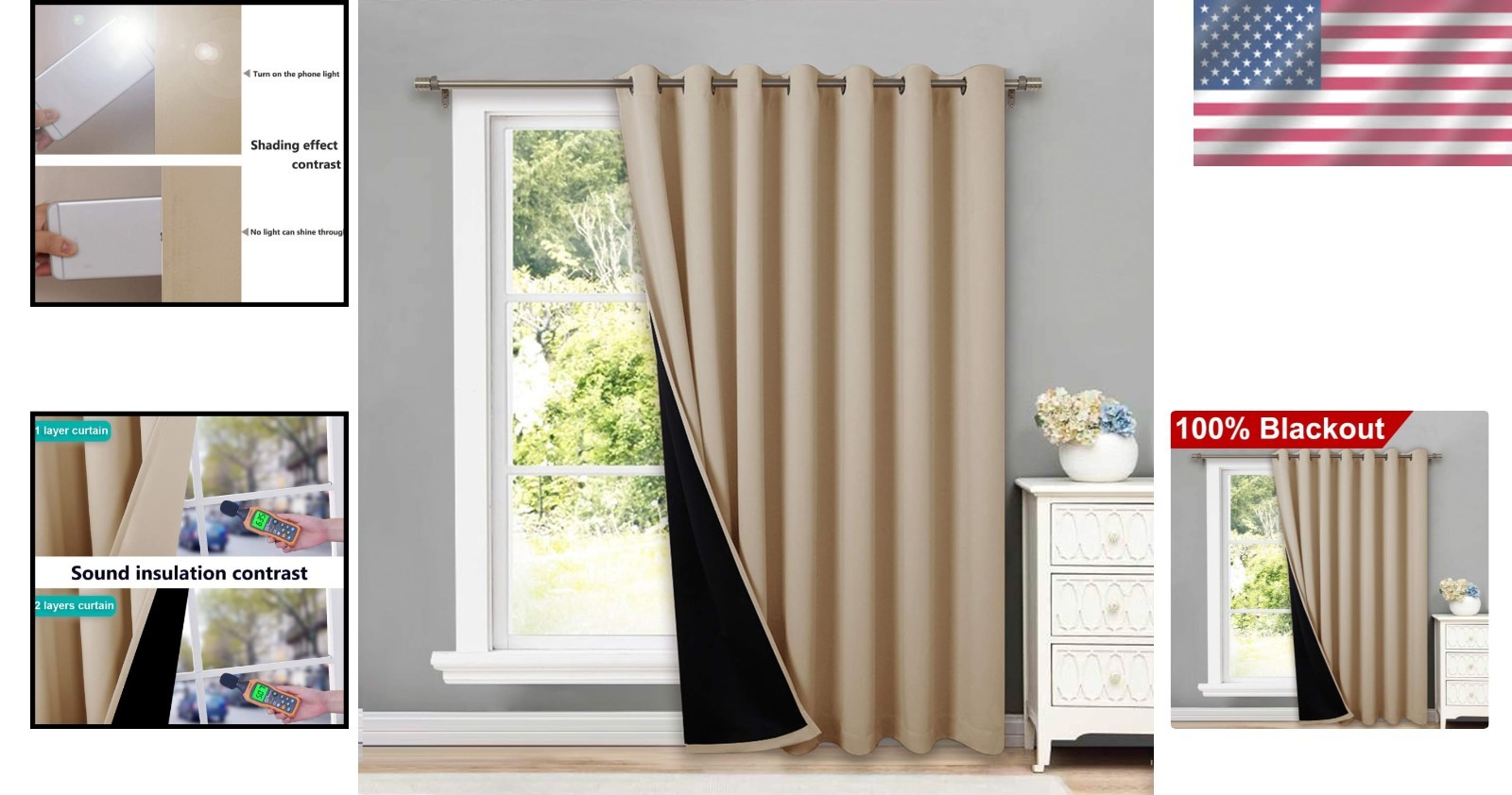 Elegant 100% Blackout Noise Reducing Curtain Panel 100×84 in Biscotti Beige