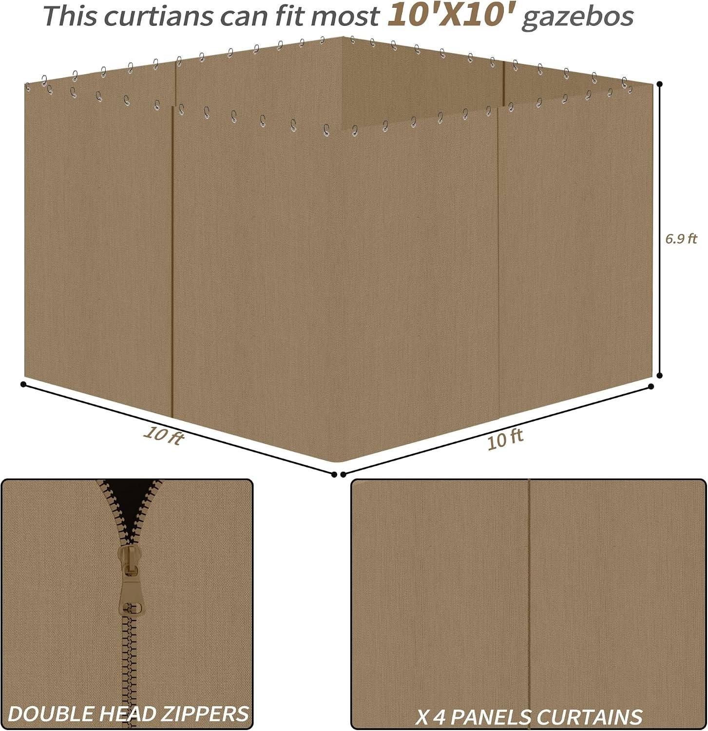 Gazebo Privacy Curtains with Zipper 4-Panels Side Wall Universal Replacement …