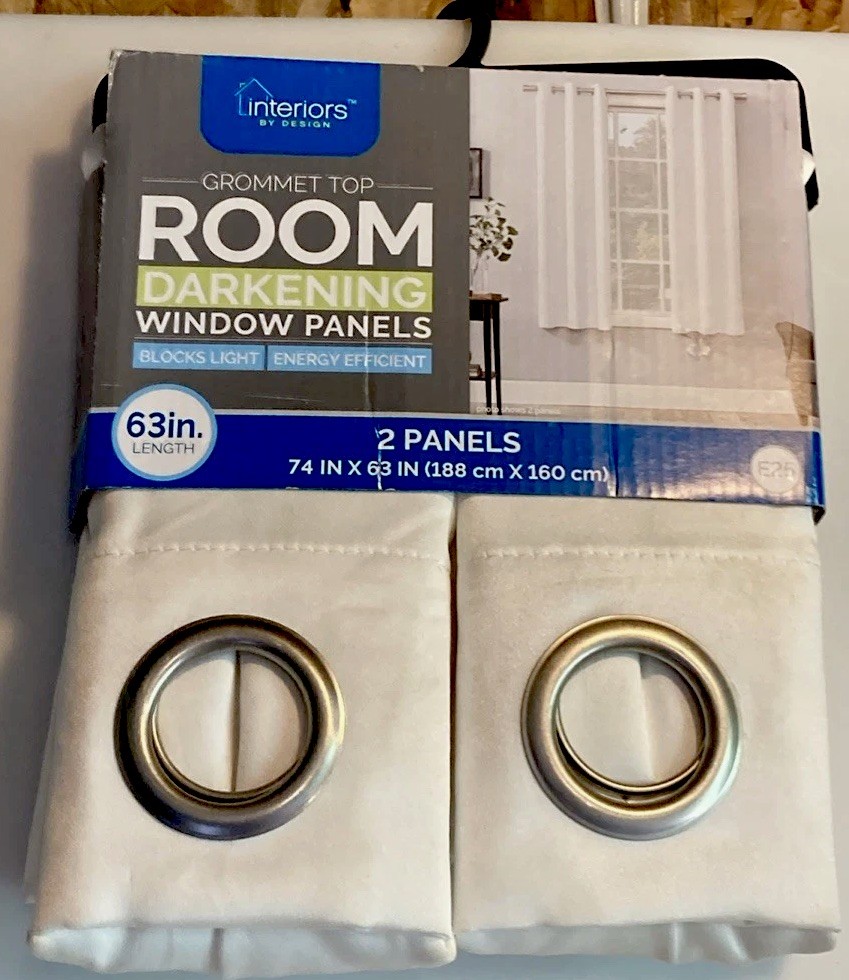 NIP Off White Room Darkening Grommet Window Panels 74” W 63” L 2 Panels 37” Each