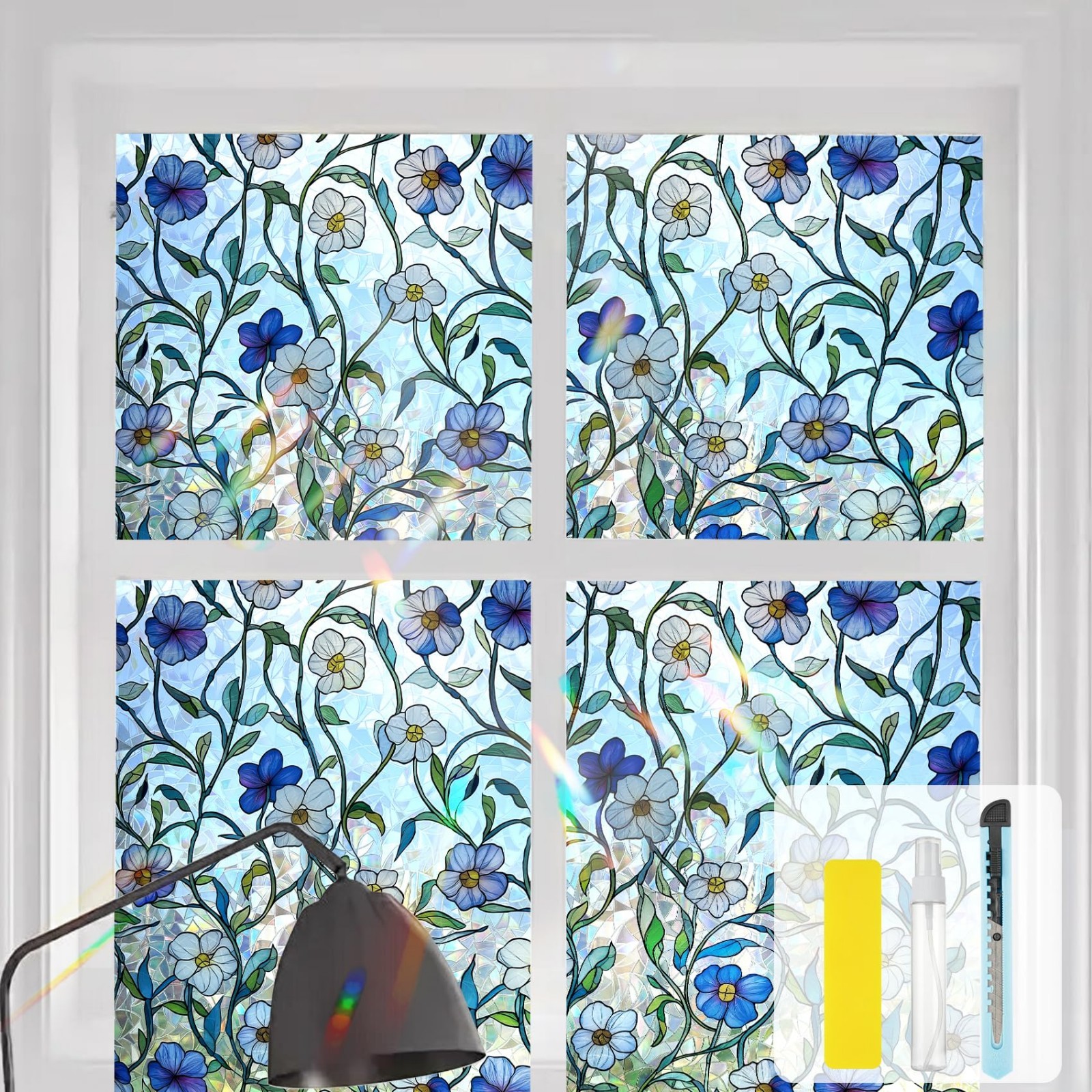 Stained Glass Window Privacy Film – Removable Static Cling Rainbow Tint, UV Bloc