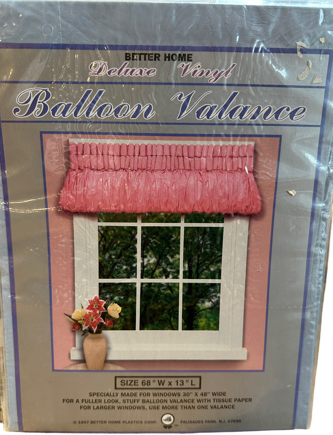 2 Vintage Better Home Plastics Balloon Valance Blue Vinyl 68”x13” New Floral